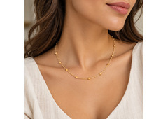 18K Gold Stackable Necklace – Textured Hollow Bar Design