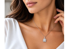 Platinum 950 Square Diamond Necklace for Women
